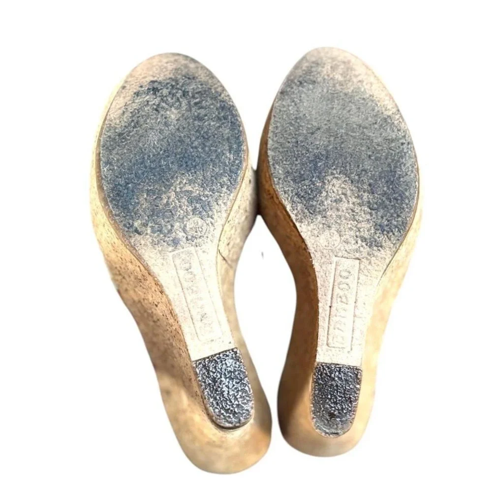 Y2K VTG. CORK PLATFORM FLORAL SEQUIN BAMBOO WEDGES‎ SIZE 9.